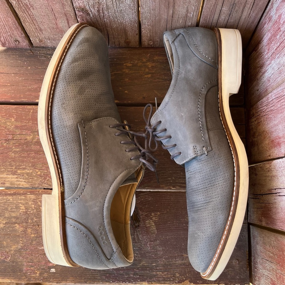 ECCO Mens Dress Shoes Sz 46 & 47 Gray Suede Lace up Derby Career Event Wedding